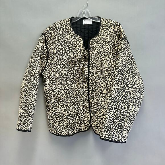 ASOS DESIGN cotton quilted leopard print bowtie tie front jacket Size Large Boxy - Picture 4 of 16